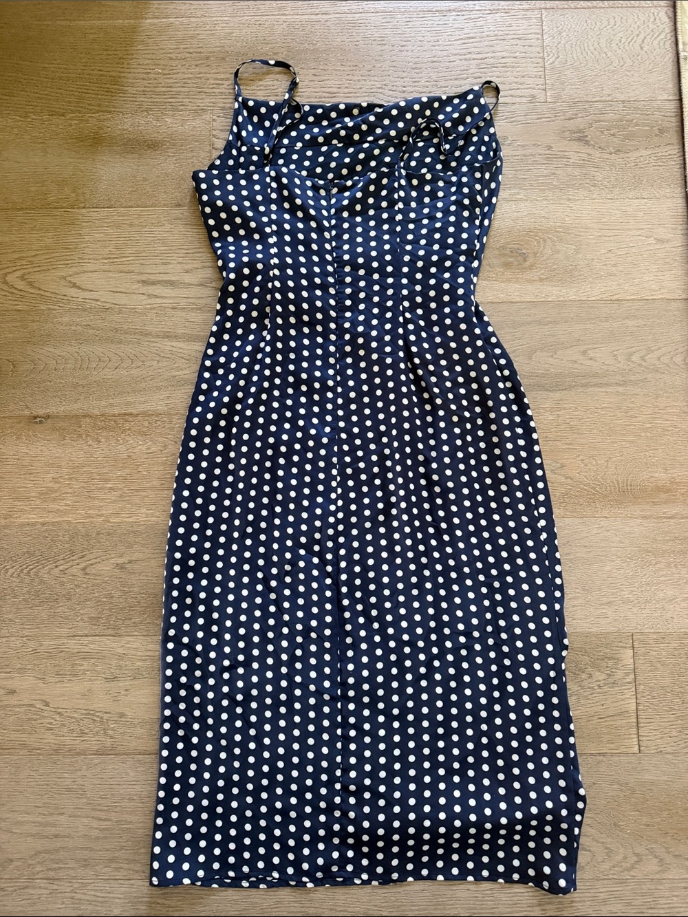 re:named Navy & White Polka Dot Slip Midi Dress - Picture 3 of 3